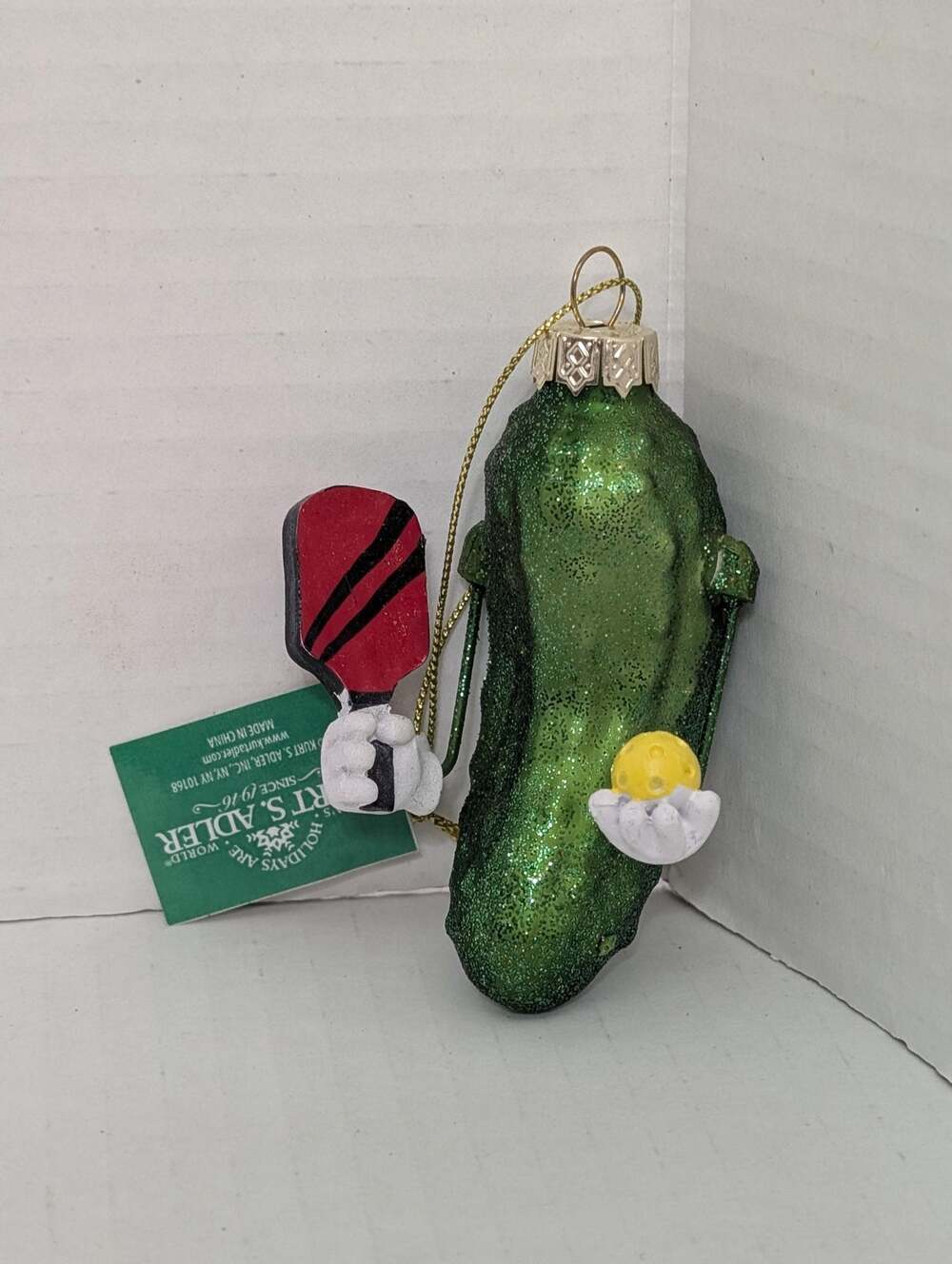 Kurt S. Adler Pickleball Ornament, Blown Glass Christmas Tree Decoration
